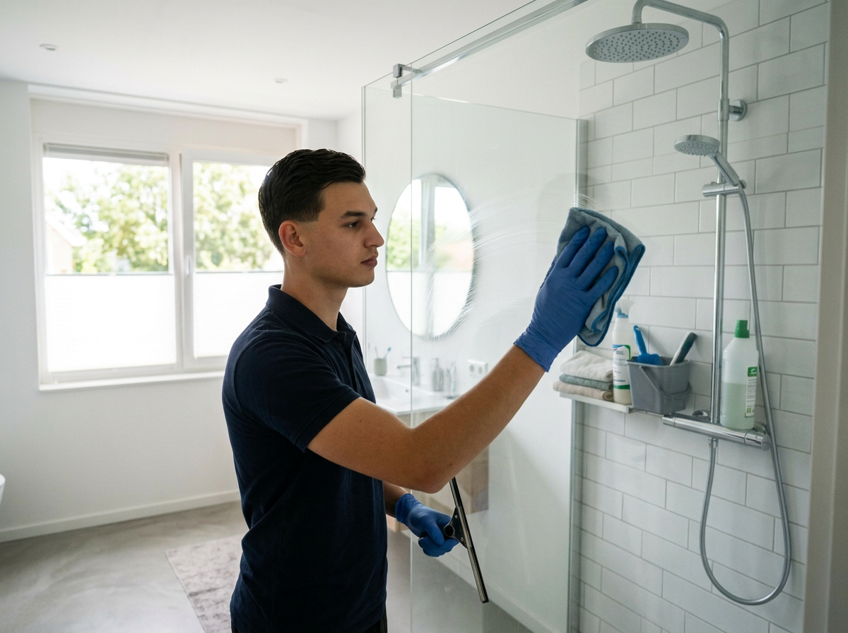 Joshua Vissers aan het werk: badkamer deepclean